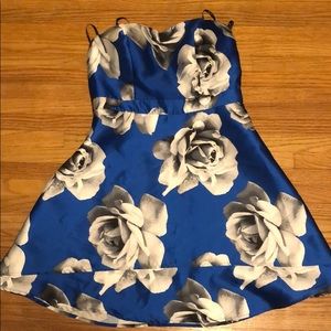 Strapless blue floral print dress